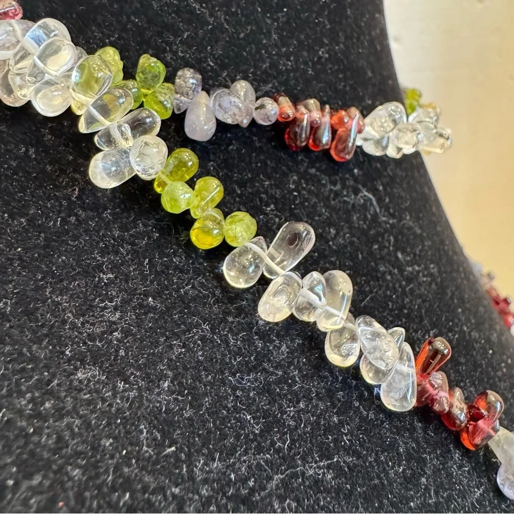 Natural Multi Gemstone Tear Drops Briolette Beaded Necklace 6-10 MM 38 Inch - Picture 3 of 16